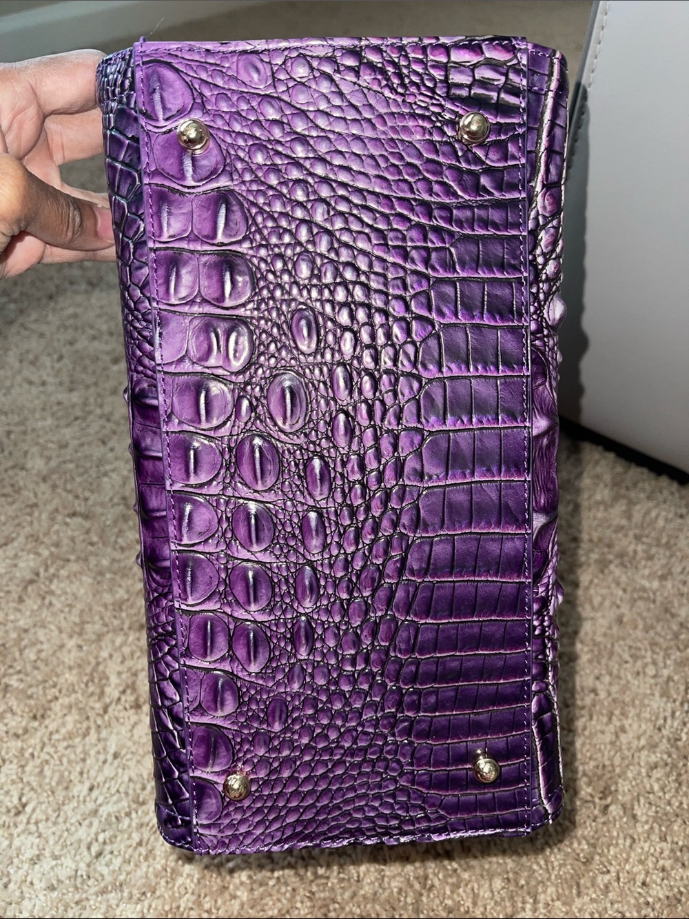 Brahmin Purple Croc-Embossed Leather Satchel with Gold Charm - Picture 5 of 8